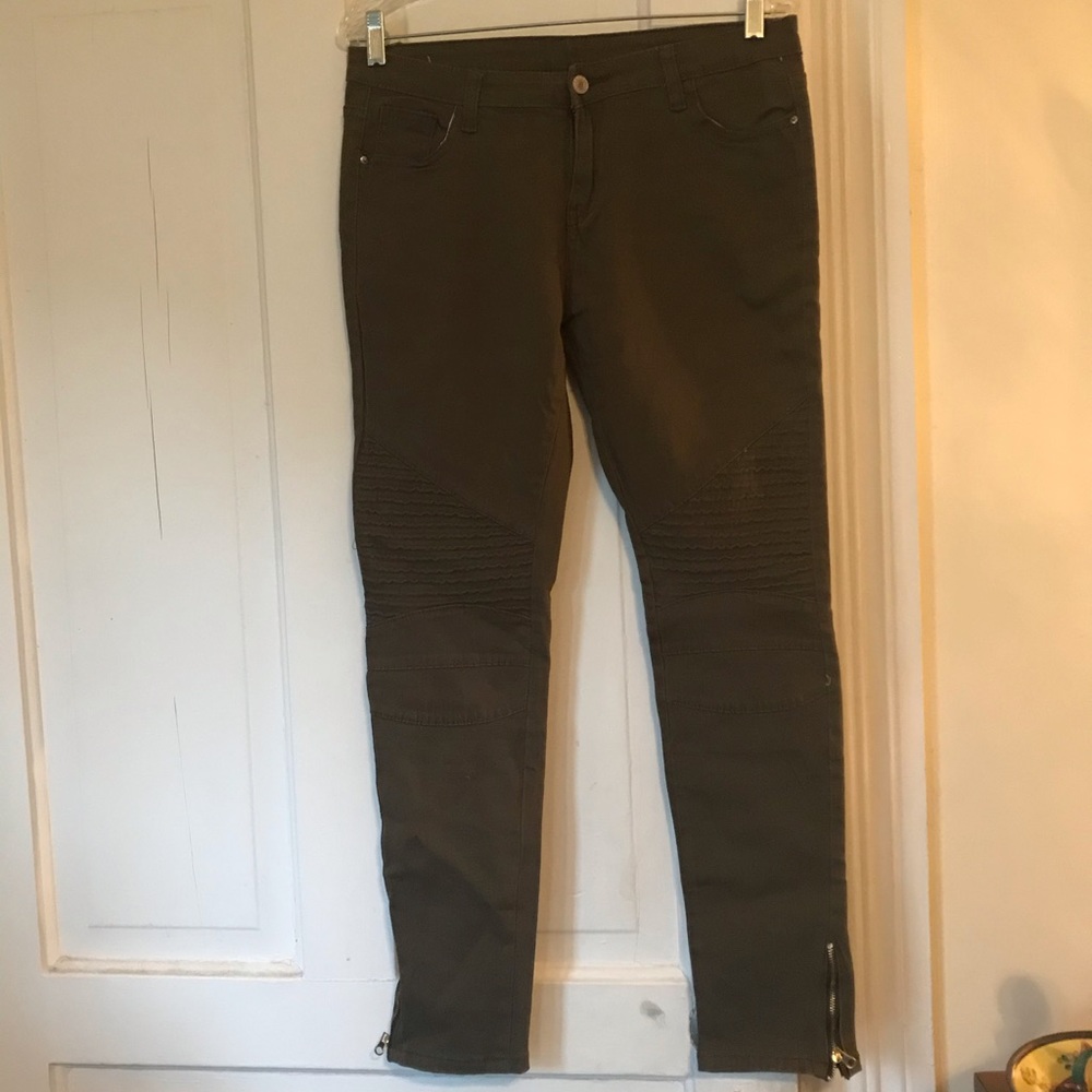 Dark Olive Moto Skinny stretch denim